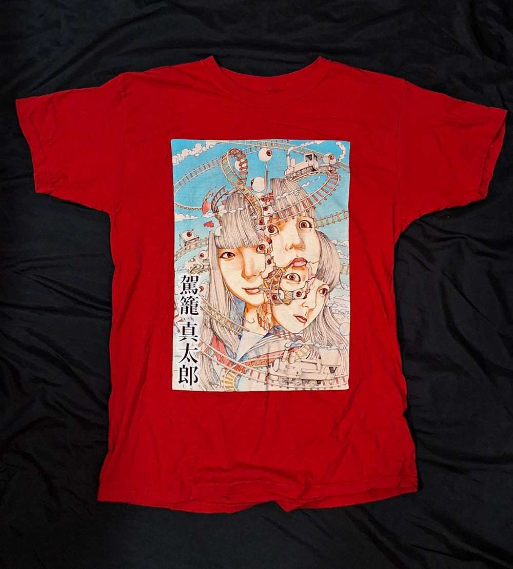 Shintaro Kago Anime Graphic Print Red Cotton Jersey Crew Neck Men's T-Shirt L